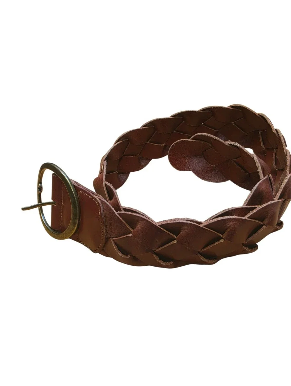 Brown Braided Woven Leather Belt M Boho Western Indie 2